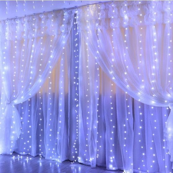100 Led White Curtain Light For Party/Wedding/Festival/Christmas,Window Blinking String Light For Bedroom/Living Room,Usb Plug W