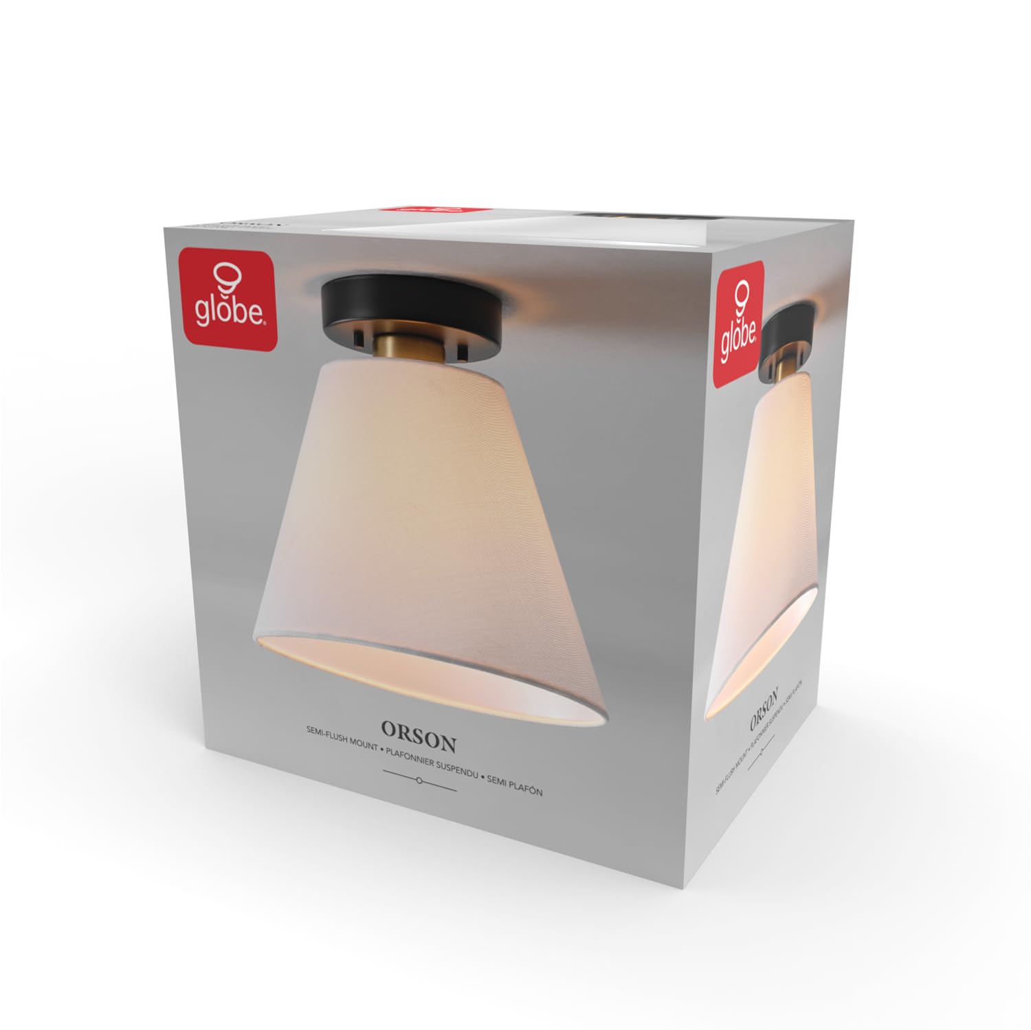 Globe Electric 66000137 1-Light Semi-Flush Mount Ceiling Light, Matte Black, Matte Brass Accent, White Linen Shade, Home Improve