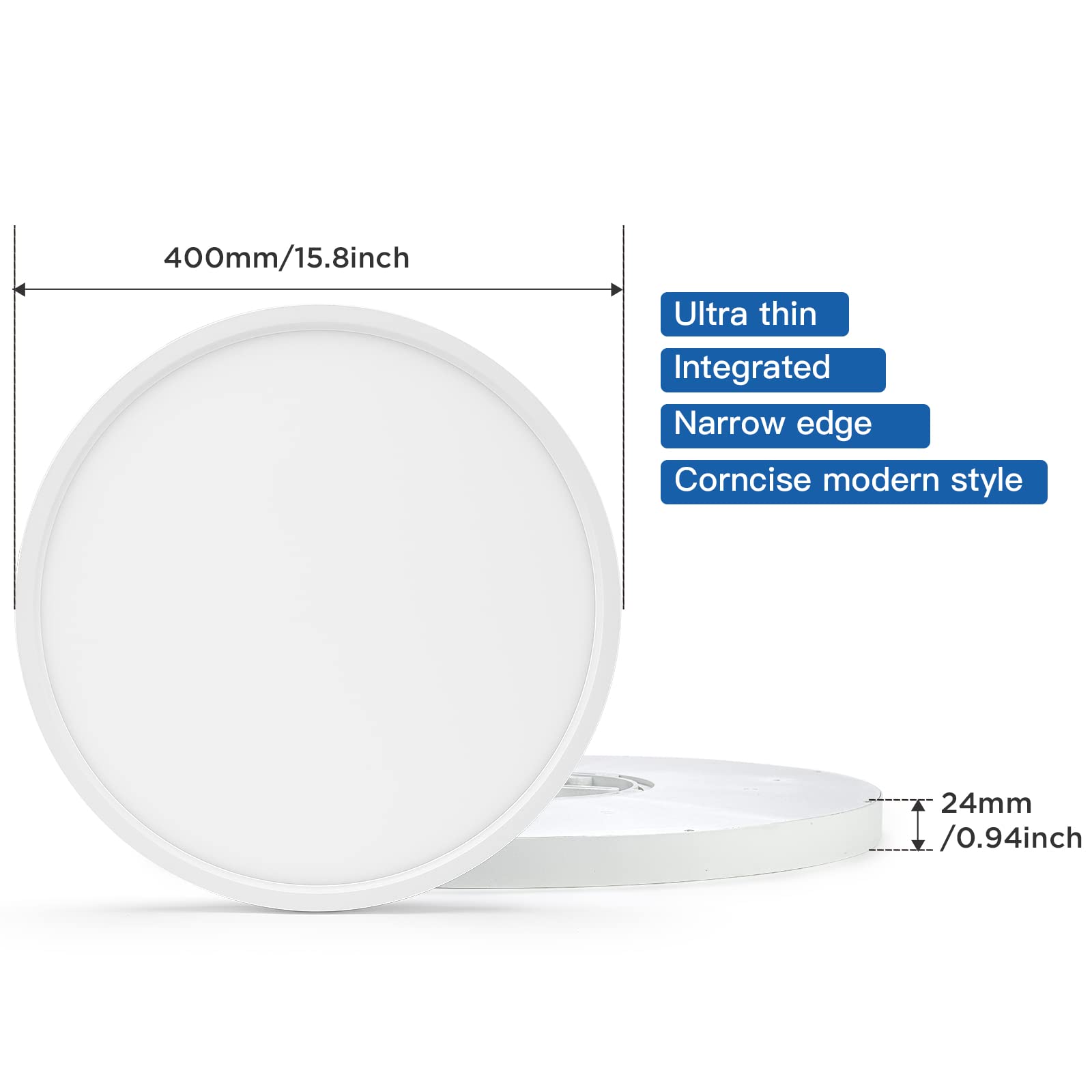 ocioc 15.8in Ultra-Thin Round LED Ceiling Light Fixture, 36W, 6500K Daylight, White, Model MAD400-36W-D-WEMA52