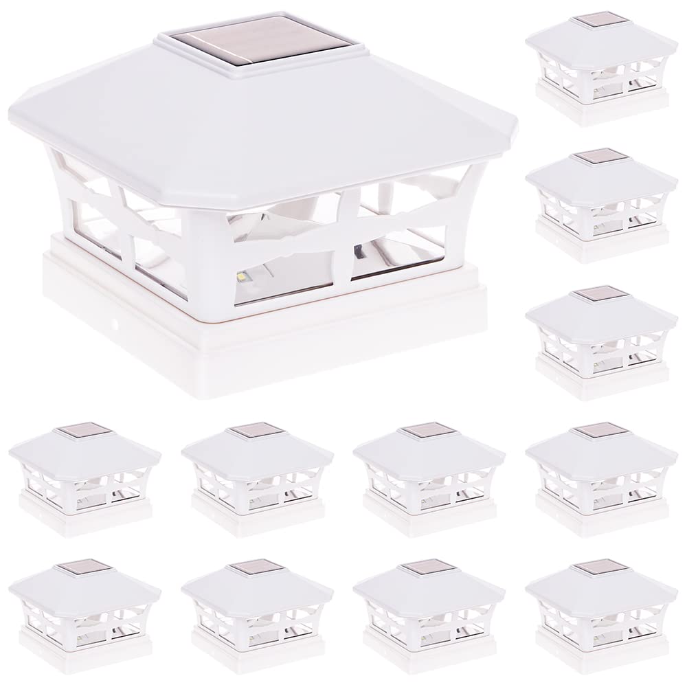 GreenLighting Solar Post Cap Lights - 12 Pack, Waterproof, Bright LED, Fits 5x5 PVC/Vinyl, White