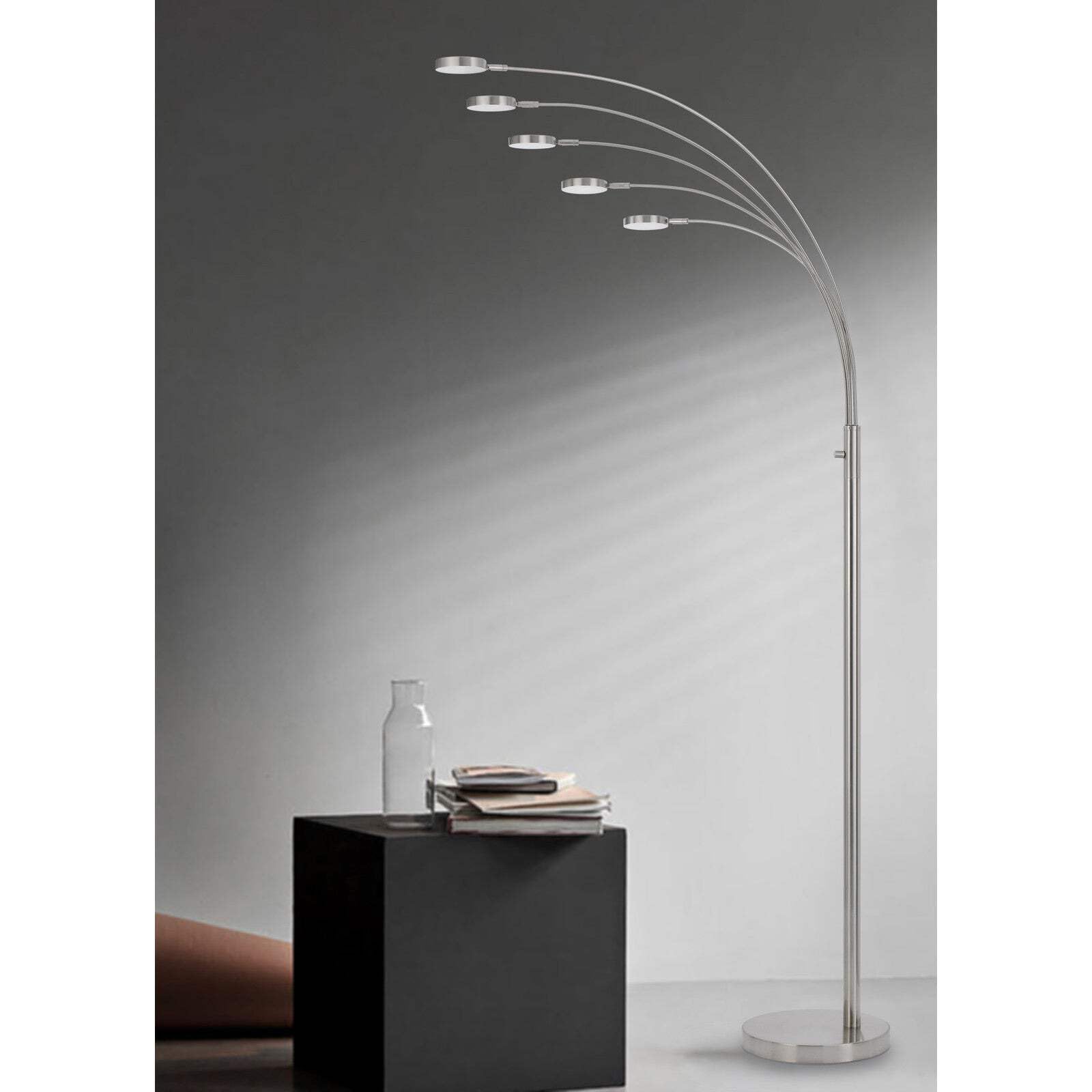 HomeRoots LED Arc Floor Lamp, 82 in., Five Light, Metal, White