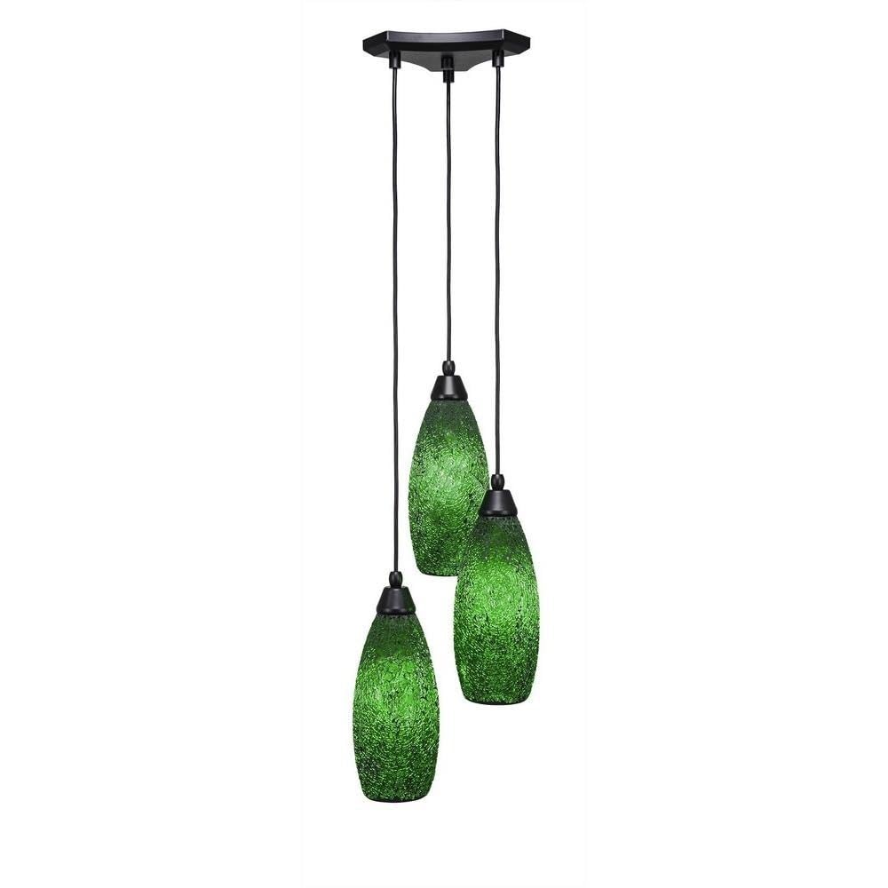 Toltec Lighting 28-Mb-5067 Europa 3 Light Multi-Light Mini Pendant With Green Fusion Glass, 5.5&quot;, Matte Black