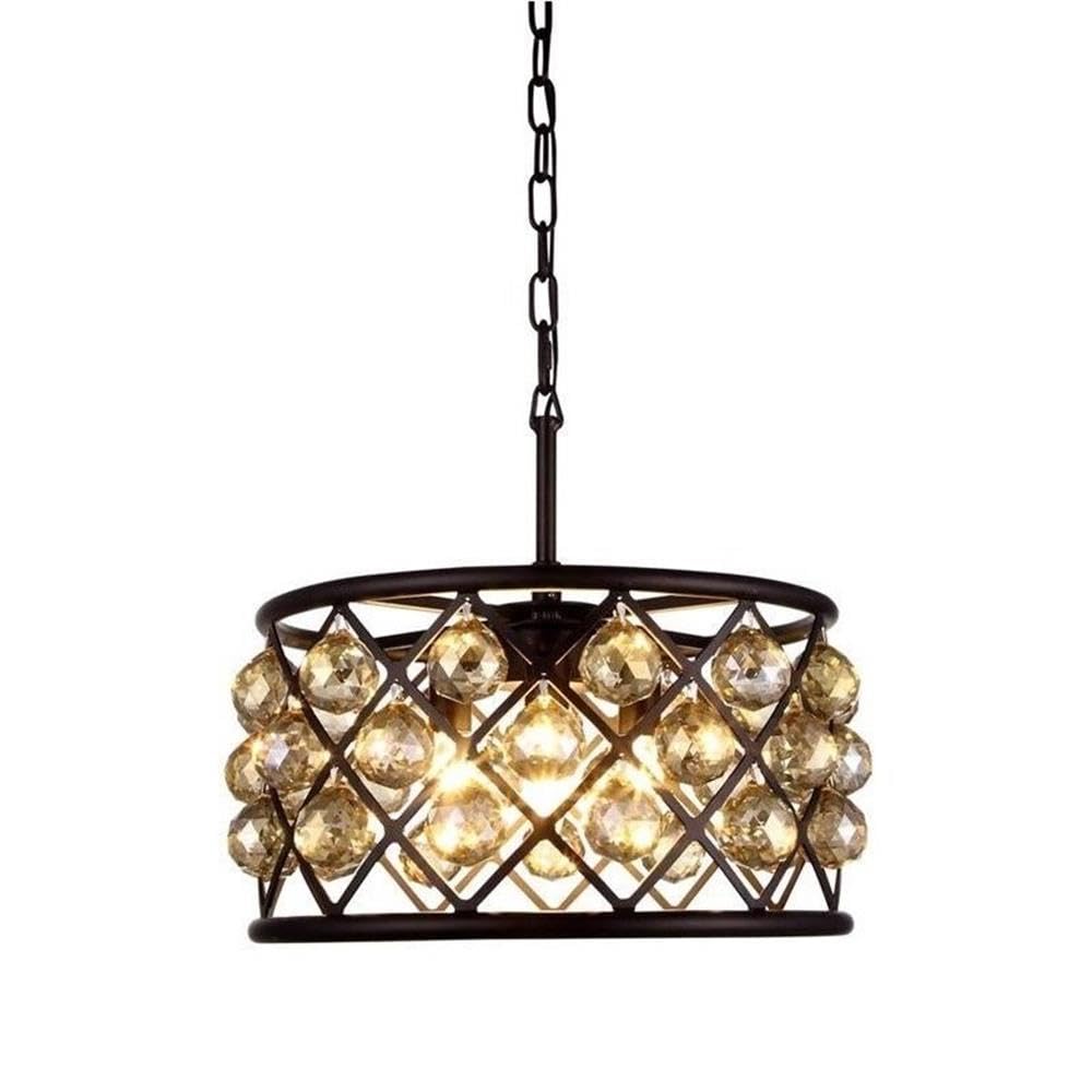 Elegant Lighting 1214D16MB-GT/RC Madison Collection 4-Light Pendant Lamp with Royal Cut  16 Depth x 9 Height  Mocha Brown Finish  Golden Teak