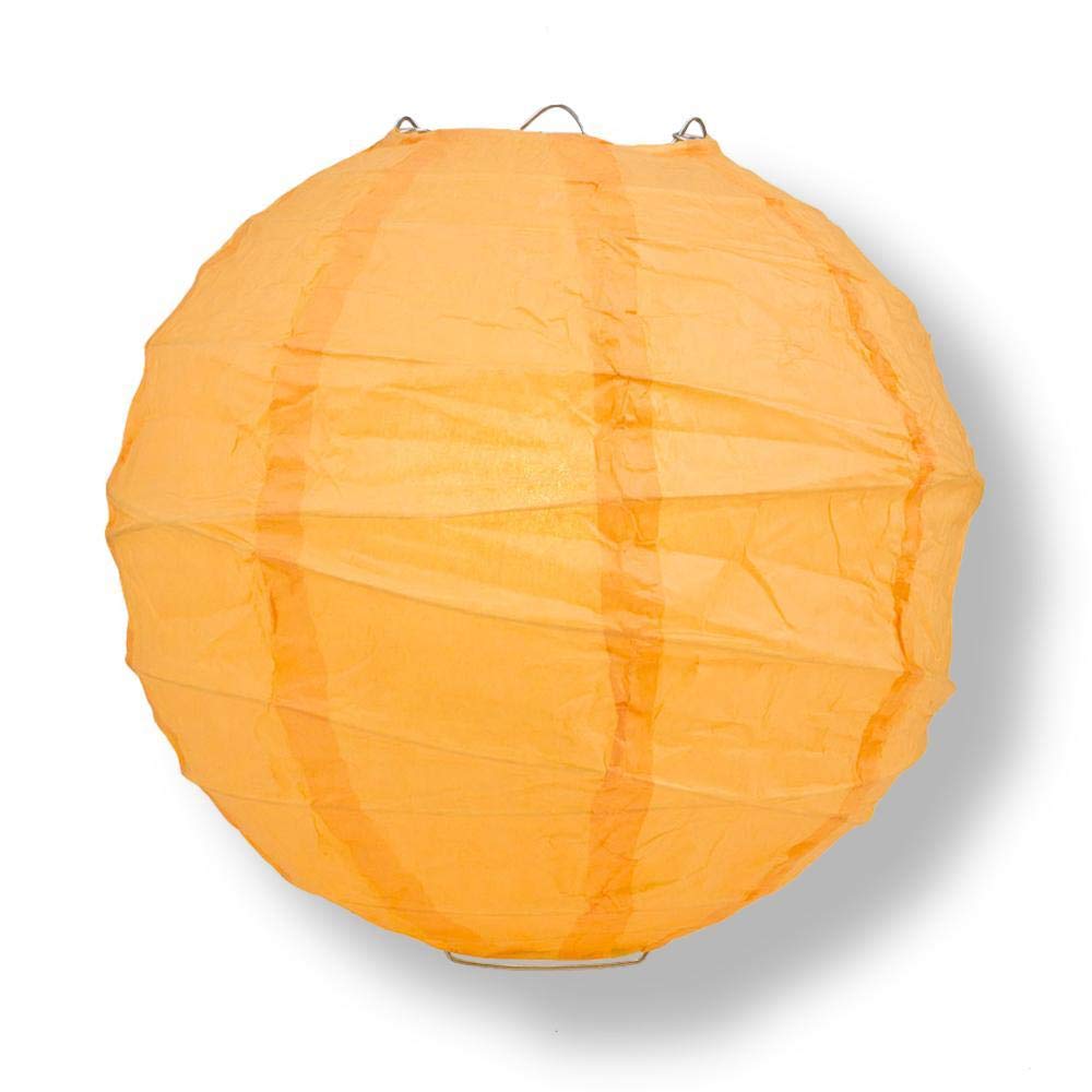 Quasimoon PaperLanternStore.com 16 Inch Papaya Round Paper Lantern, Crisscross Ribbing, Hanging Decoration