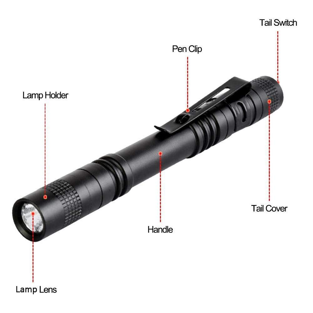 enjoydeal 5PCS Ultra Slim LED Pen Light Flashlight 1000LM Black Aluminum Torch, Model SGAA329B, Powered by 2x AAA Batteries