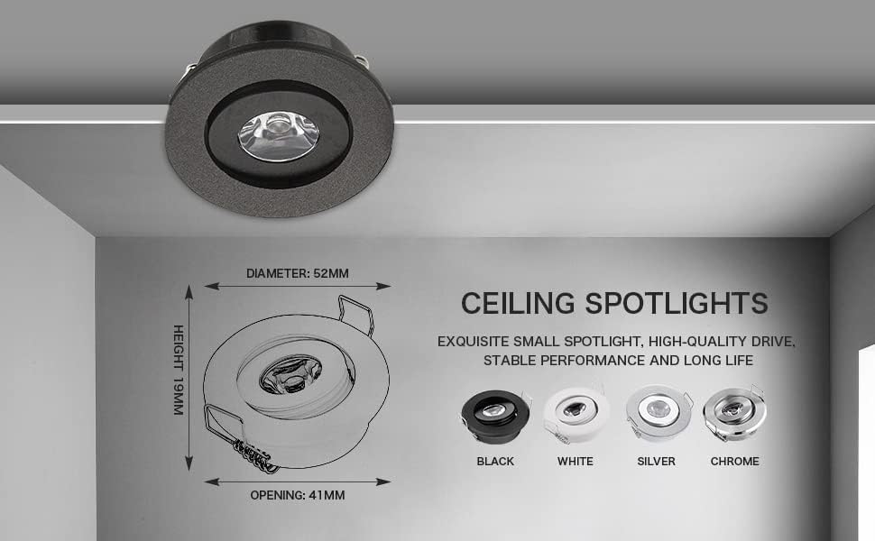 JOYINLED Pack of 10 Mini 3W Mini LED Spot Light Black Recessed Led Ceiling Light for Home Cabinet Closet