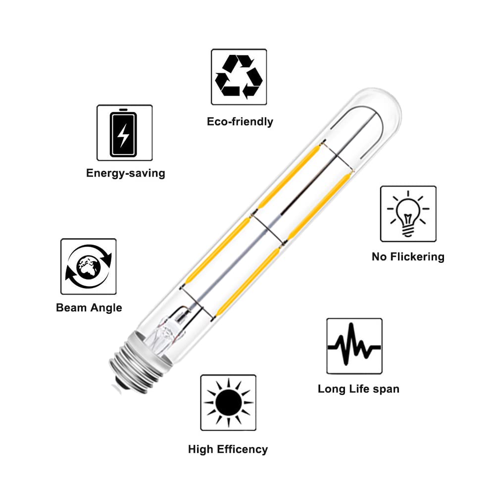 Bonlux 4W Led T6.5 Tubular Filament Bulb Dimmable, E17 Intermediate Base T6.5 Led Appliance Light 5.7'' Length 40W Incandescent