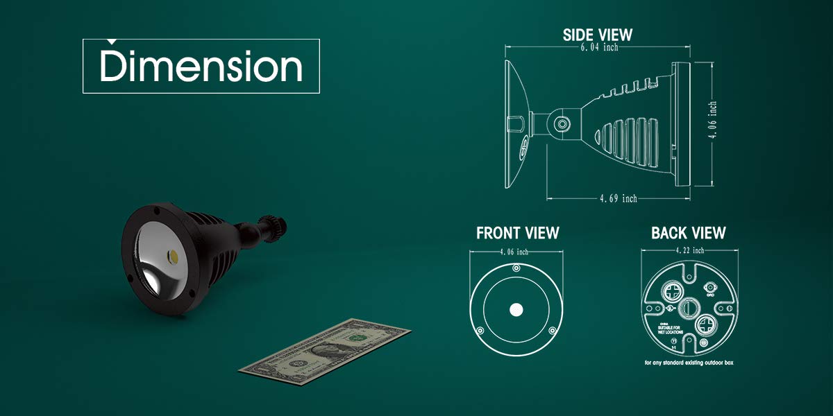 Topele 1100Lm Led Landscape Lights, 12W Waterproof Spotlight For Garden, Brown, Etl Listed