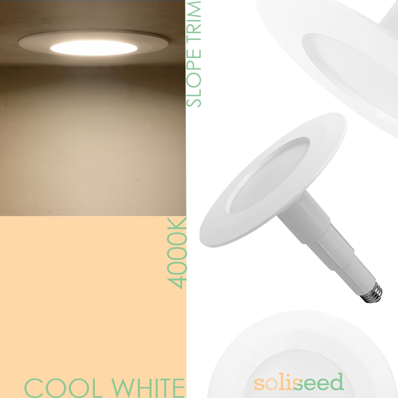 Soliseed 5/6 Inch Retrofit Led Recessed Lighting,12W=60W,4000K Cool White,800Lm, Adjustable Retrofit Downlight Etl Damp Rated,Di