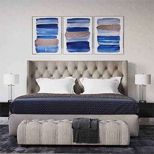 Henn&Hart 28 Tall Table Lamp with Fabric Shade in Clear Glass/Polished Nickel/White, Lamp, Desk Lamp for Home or Office