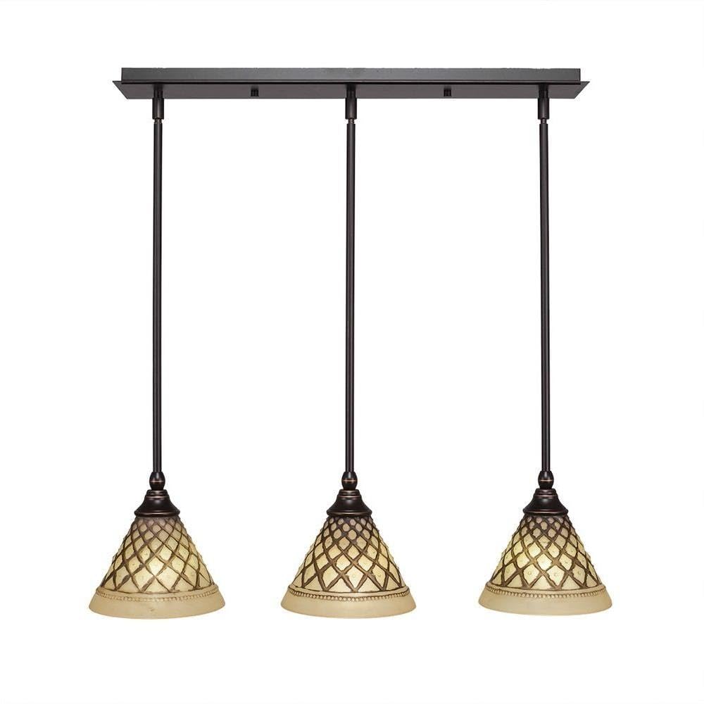 Toltec Lighting 25-Dg-7185 3 Light Multi-Light Mini Hang Straight Swivel Pendant With Chocolate Icing Glass, 7&quot;, Dark Granite