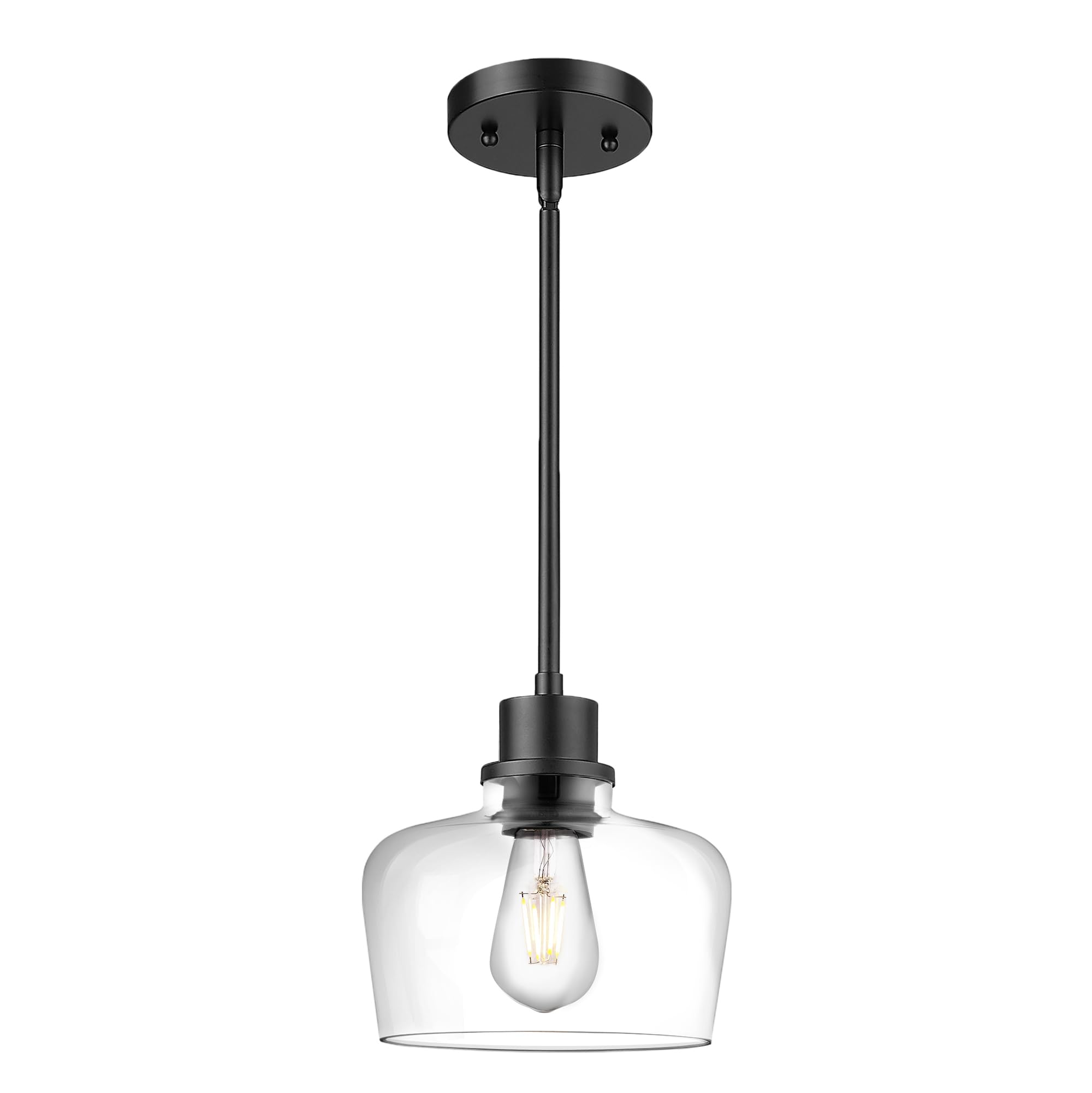 Emak Modern Black Pendant Lights, 8 Inch Kitchen Pendant Lighting Over Island with Clear Glass Shade, Farmhouse Hanging Lights f