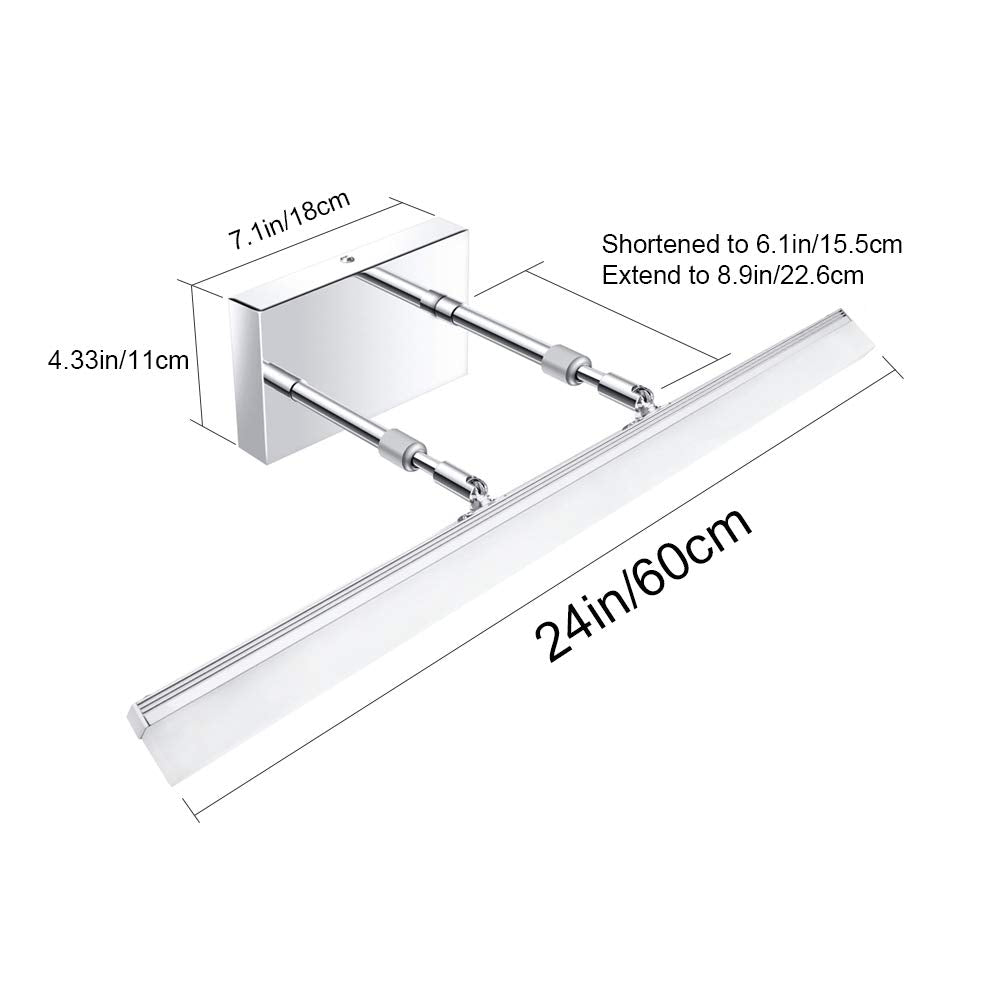 Aipsun 24" Dimmable LED Vanity Light Fixture - Polished Chrome, Stainless Steel Base, Model 6480-14W