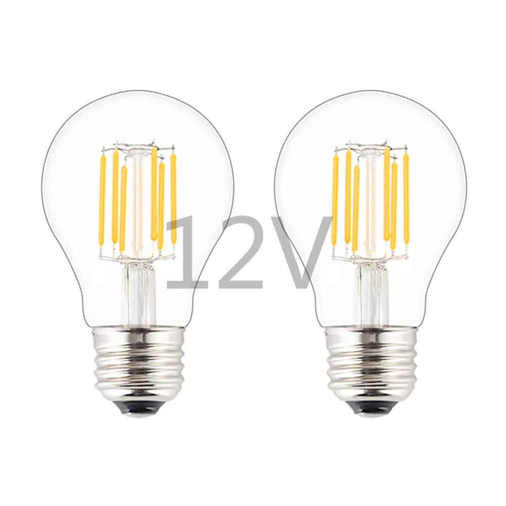 OPALRAY DC 12V-24V Low Voltage Input LED Bulb, Classic A19(A60) Style, 6W 600Lm, Dimmable with 12V PWM DC Dimmer, E26 Medium Bas