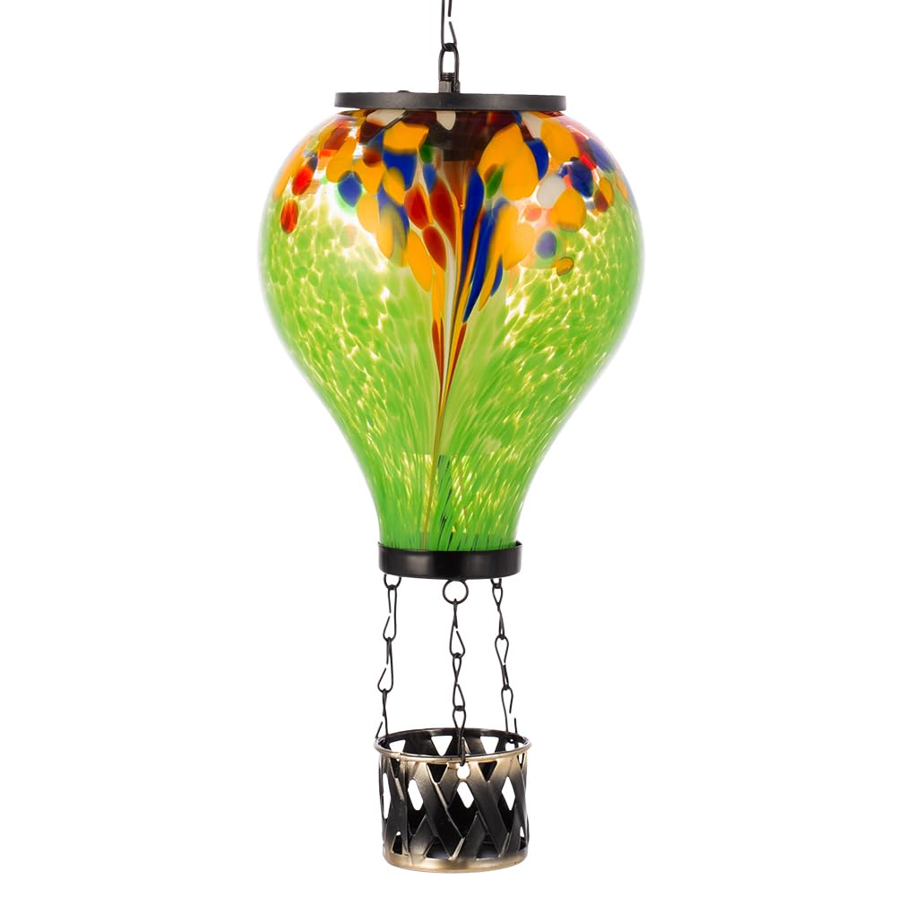 Starsoul Hot Air Balloon Solar Lantern Tie-Dye Style Glass Outdoor Solar Hot Air Balloon Lantern with Flame Light Waterproof Han