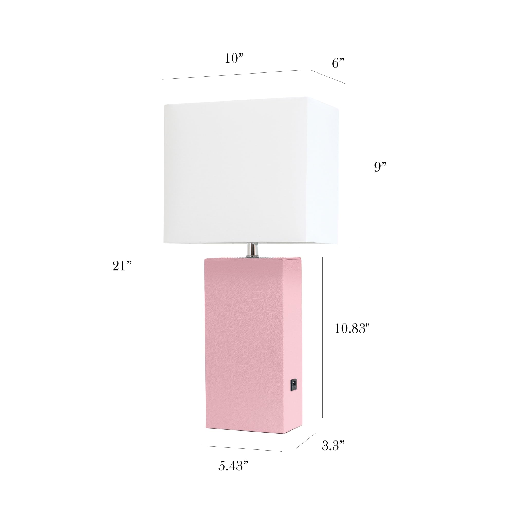 Elegant Designs Table Lamp, Modern Leather and Fabric, 10x6x21 inches, Blush Pink, Model LT1053-BPK, Pack of 1