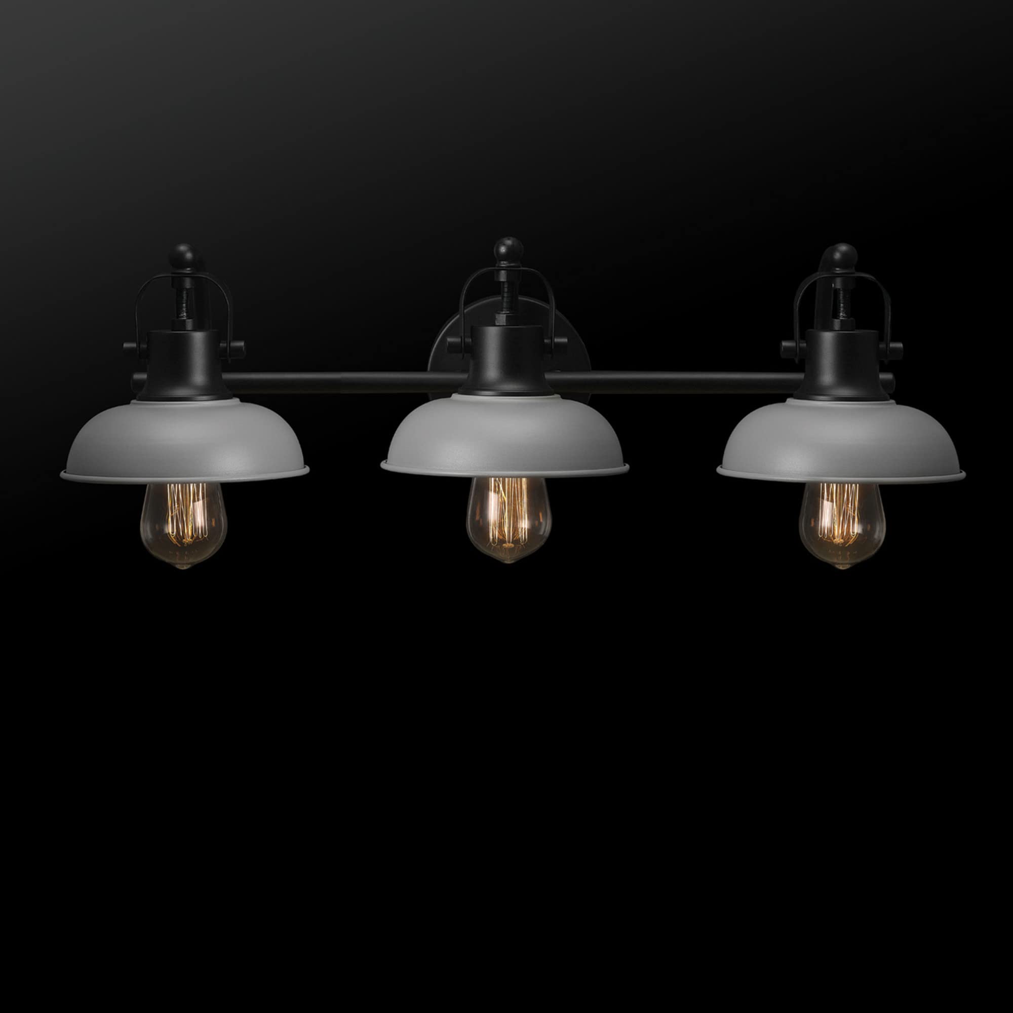 Globe Electric 52065 Gladstone 5-Piece All-In-One Bathroom Set, Matte Black, 3-Light Vanity Light With Matte Gray Metal Shades,