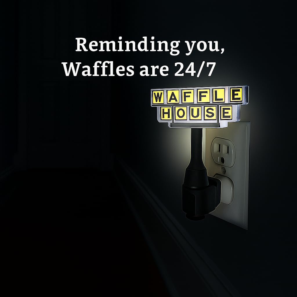 Waffle House Plug-in Night Light - Classic Logo Glow Inspired by The Iconic Restaurant for Hallways, Bedrooms & Retro-Waffle Lov