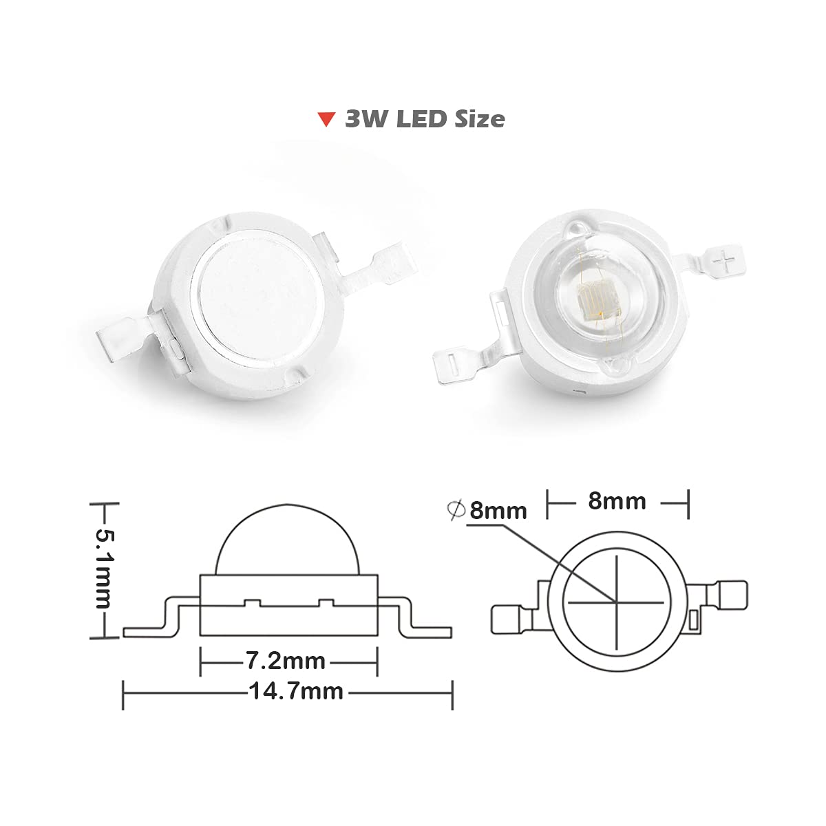 CHANZON 10 pcs 3W Royal Blue LED Grow Light Chip - 440nm, Aluminum SMD COB Diode for Hydroponic Aquarium