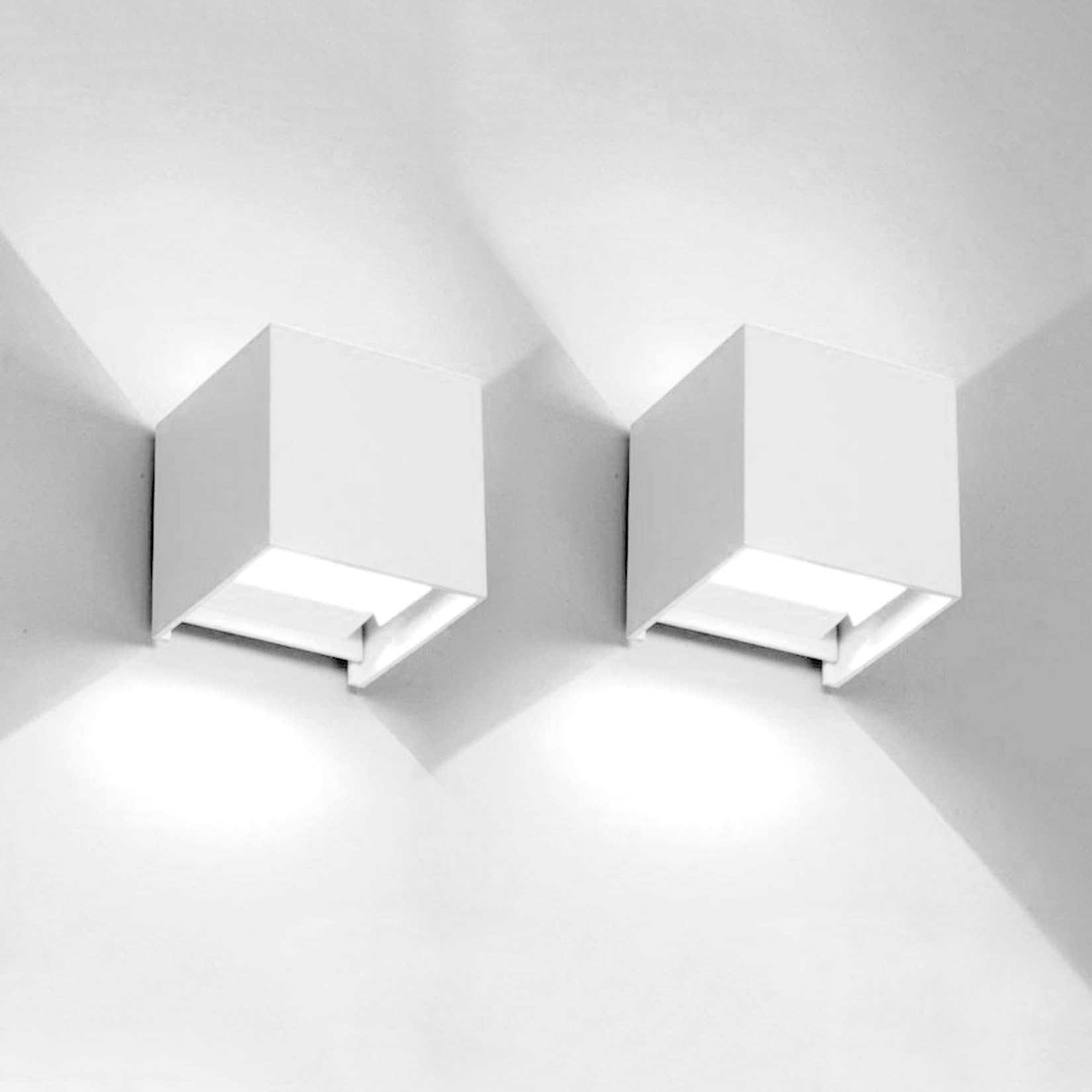 Mille Lucciole 12W Outdoor Sconces Wall Lights, IP65 Waterproof, Square Aluminum, 2 Pack, White 6500K Cold Light, Model ML-HWBD-12