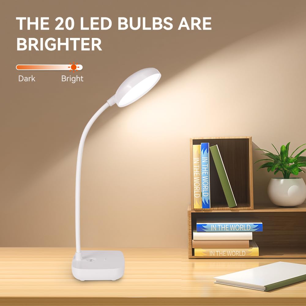 Small Desk Lamps For Small Spaces,2 Pack White,Rechargeable Desk Lamp Battery Powered,3 Light Colors,Eye Protection Light,10 Adj