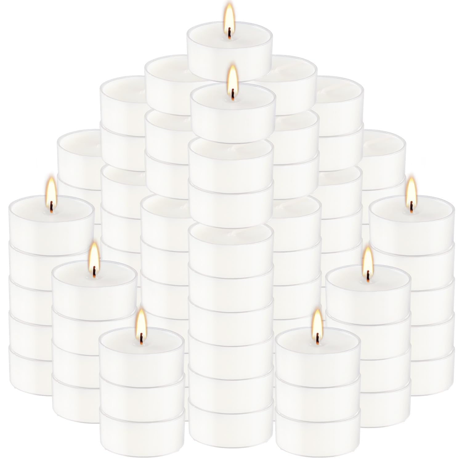 100 Pcs Unscented Tealight Candles in Clear Cup,Smokeless Candles in Bulk,for Weddings Birthday Festival Anniversaries,3.5 Hour 