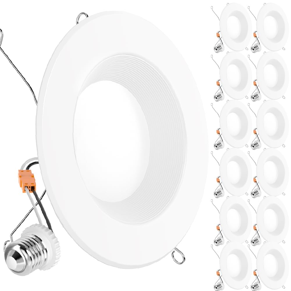 Sunco 12 Pack Retrofit LED Recessed Lighting 6 Inch, 3000K Warm White, Dimmable Can Lights, Baffle Trim, 13W=120W, 965 LM, Damp Rated