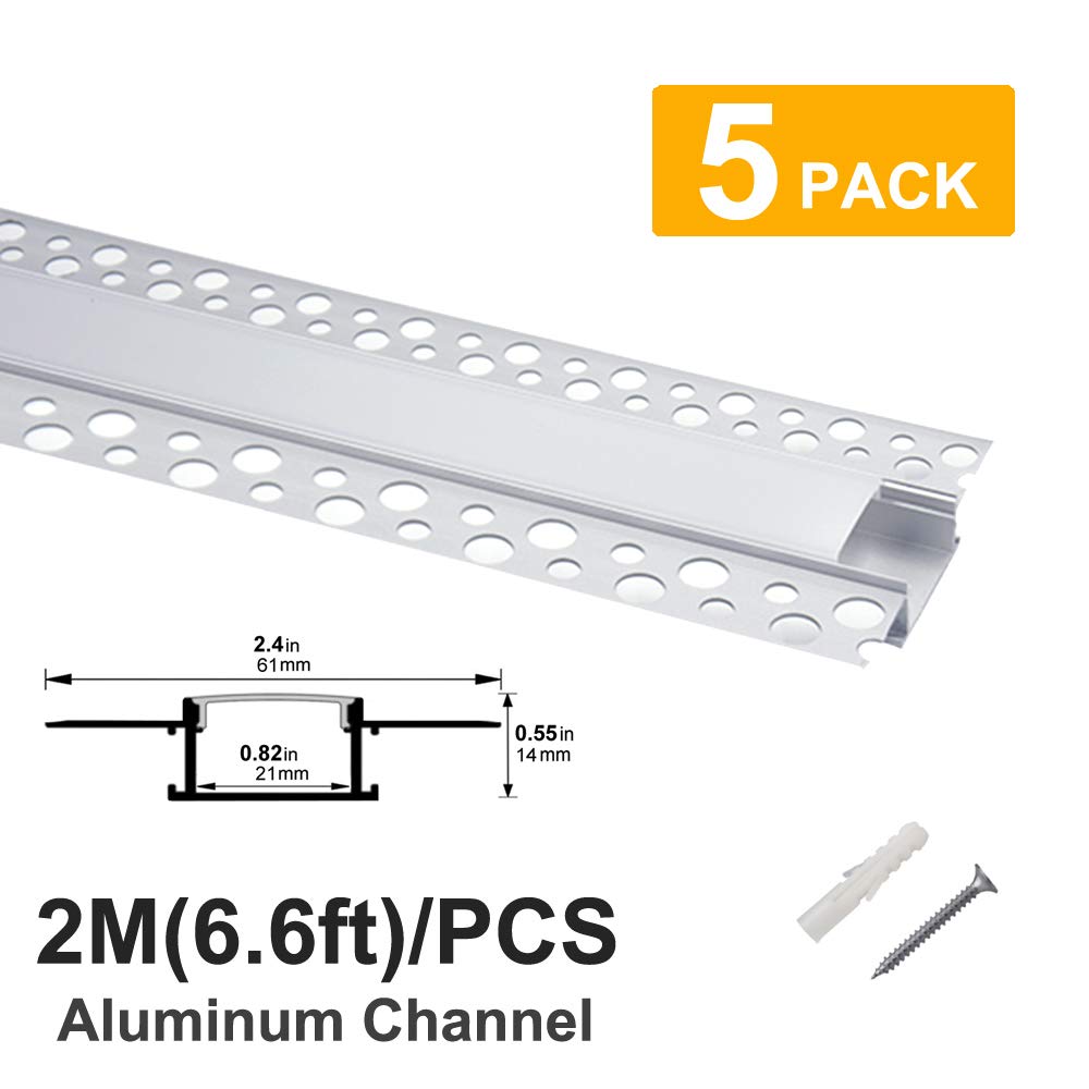 hunhun 5-Pack LED Aluminum Channel, 6.6ft Trimless Recessed with Diffuser, Silver