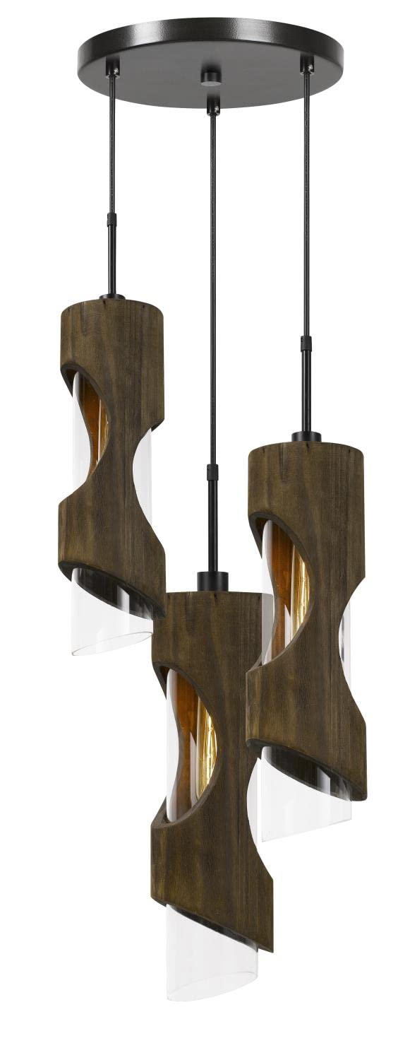 Cal Lighting FX-3669-3 Contemporary Modern Three Light Pendant from Zamora Collection in Bronze/Dark Finish, 12.75 inches, Smoky Wood, 23.50x12.75x12.75