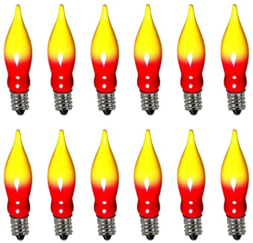 Doratale Christmas Flame Tip Light Bulbs, 12 Pack, Red/Yellow, 7 Watt, C7/E12 Base, Copper Material, Outdoor Use
