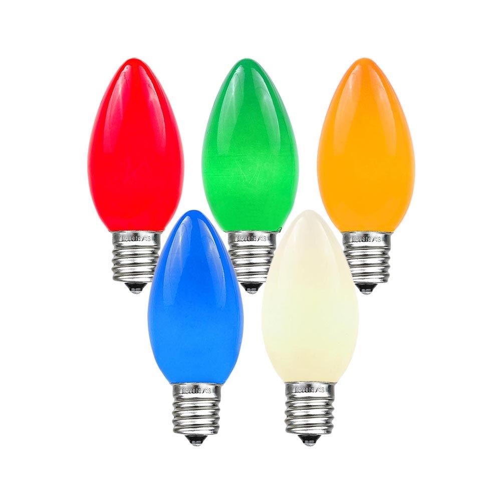 Novelty Lights 500 Case C7 Outdoor Ceramic Christmas Replacement Bulbs, Multi, C7/E12 Candelabra Base, 5 Watt