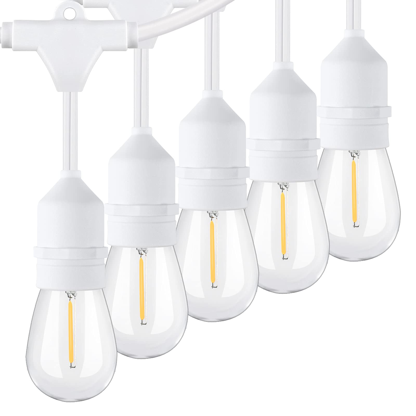 96FT(48?2) Outdoor String Lights, Commercial Grade Heavy Duty White Wire Patio Light with Dimmable S14 Shatterproof LED Bulbs, L