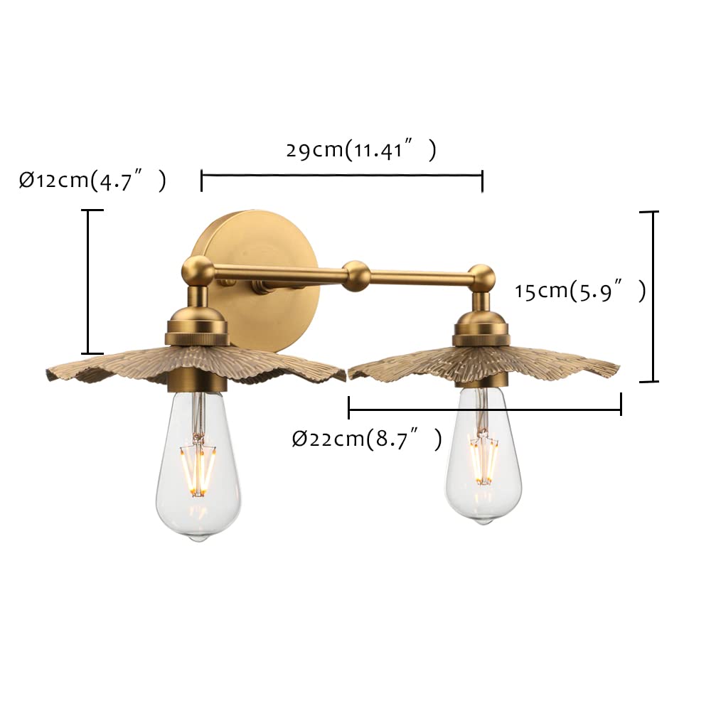 Pathson Vintage Metal Wall Sconce, 2-Light Brass Flower Design, Hardwired Fixture for Living Room, Hallway, Bedside Decor