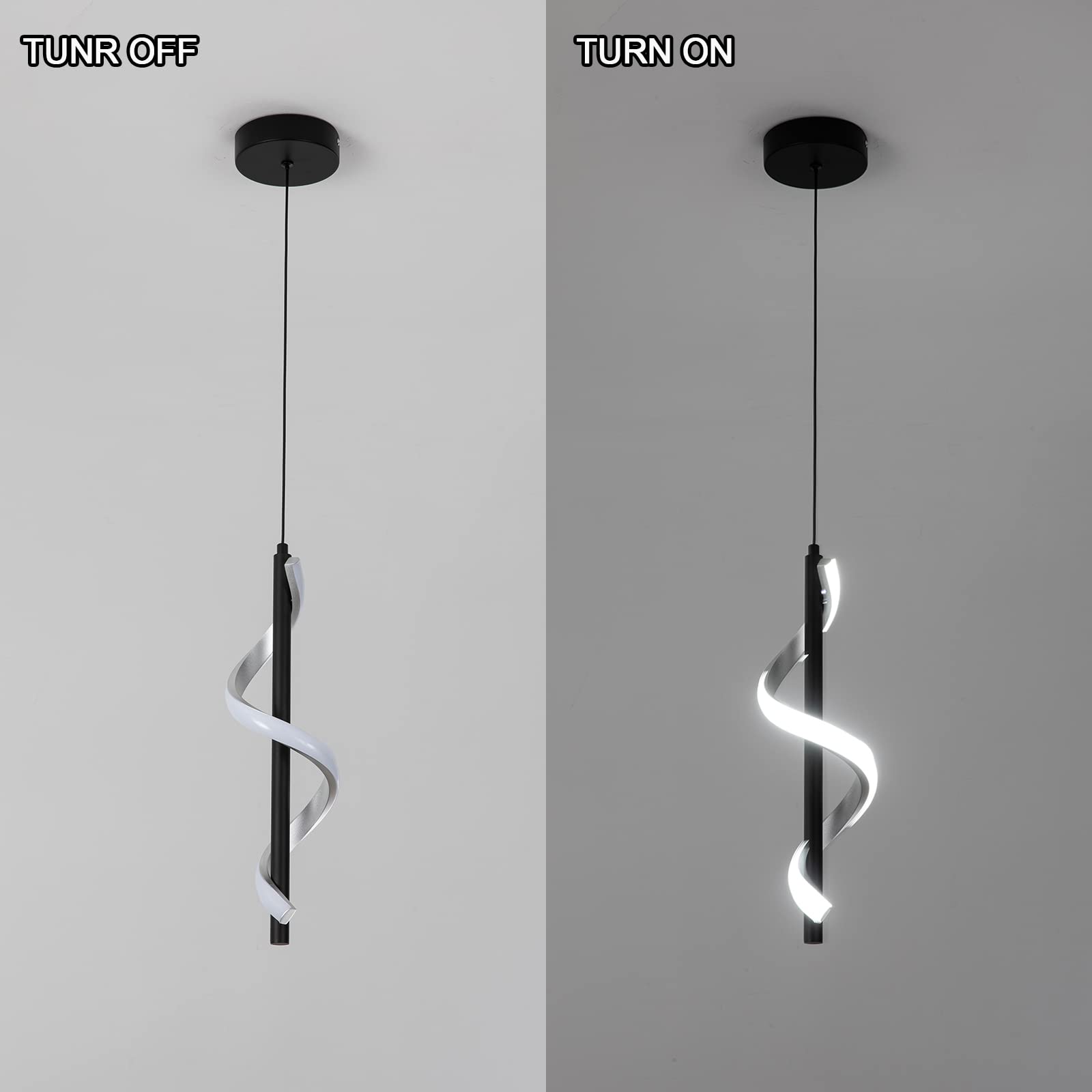 Caneoe Creative Led Pendant Light, 5500K Spiral Modern Modern Led Kitchen Island Light Fixture, 47In Adjustable Height Pendant L