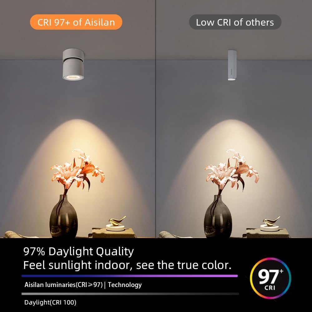 Aisilan Led Ceiling Spotlight Indoor Dimmable 2 Pack, 7W White Directional Accent Light, Adjustable Modern Wall Spot Light Lamp, Warm White Cri 97, For Painting Artwork Living Room Bedroom Lighting