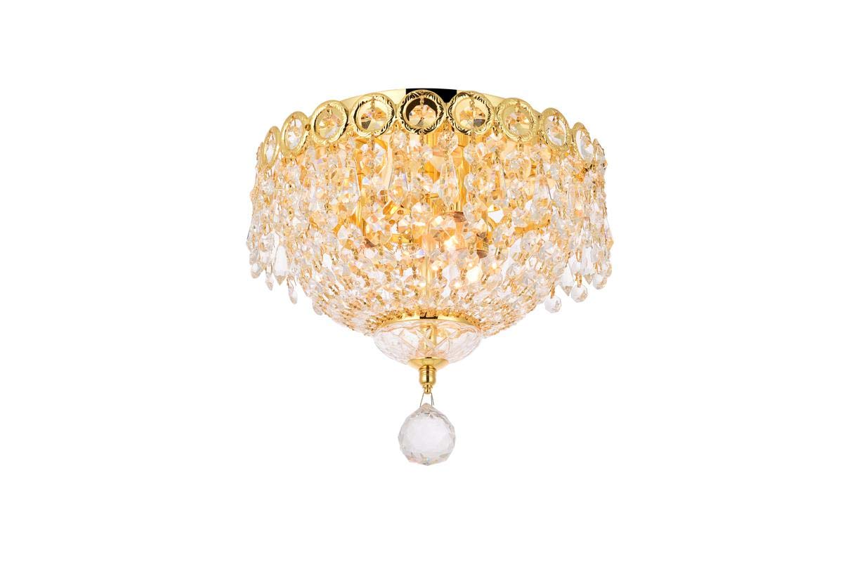 Elegant Lighting 1900F10G/Rc Royal Cut Clear Crystal Century 3-Light, Single-Tier Flush Mount Crystal Chandelier, Finished In Gold With Clear Crystals