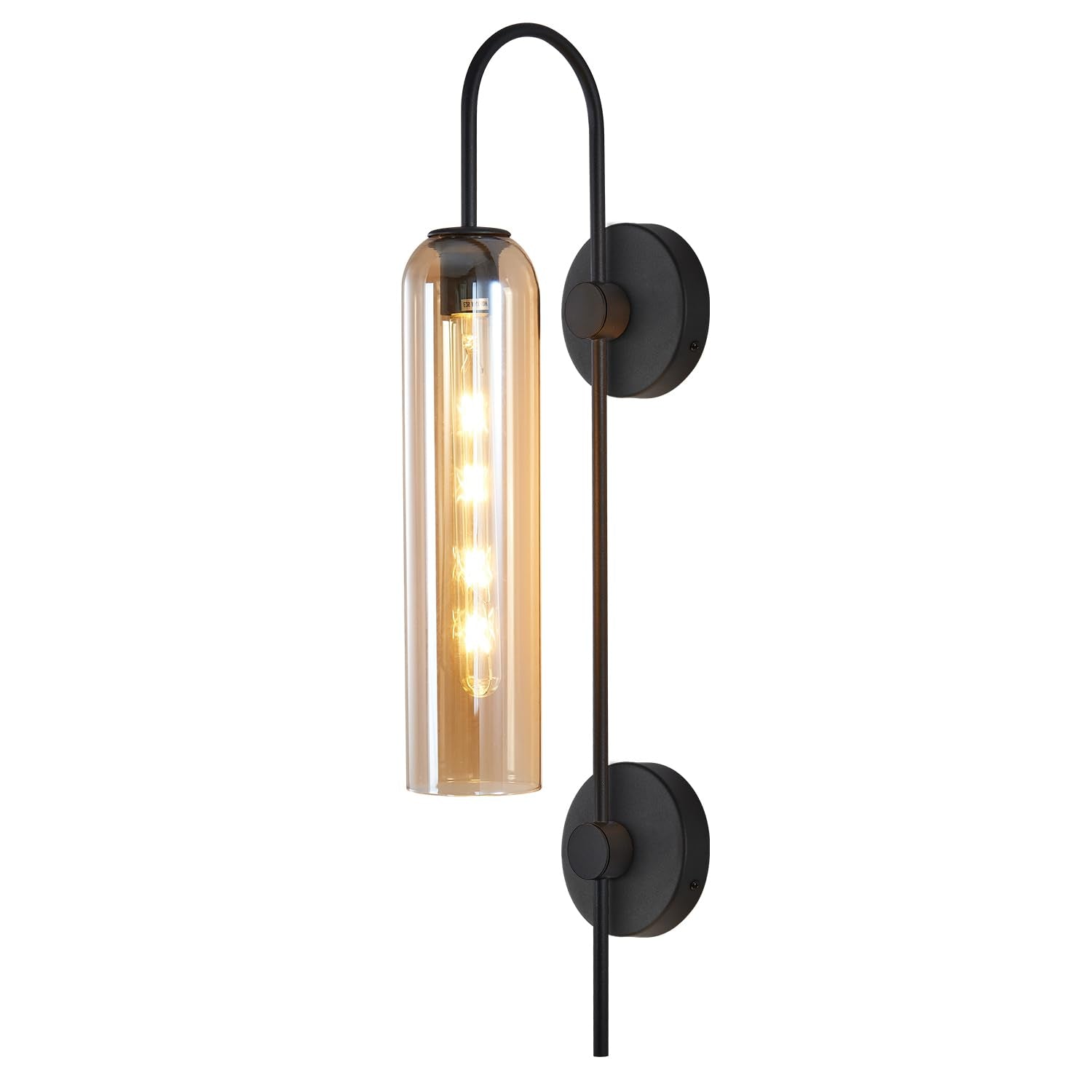 BOKT Modern 1-Light Wall Sconce Lighting Farmhouse Matte Black Metal Wall Mounted Light Hardwired Indoor Long Tube Glass Wall Sc