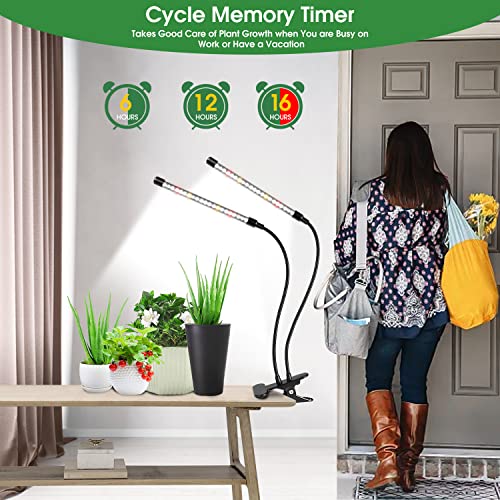 Wolezek Grow Lights For Indoor Plants, 2 Pack 6000K Led White Plant Grow Lights Indoor, Full Spectrum Grow Lamp With Clip, Auto On & Off Timer 6/12/16H, 3 Modes, 5-Level Dimmable Brightness