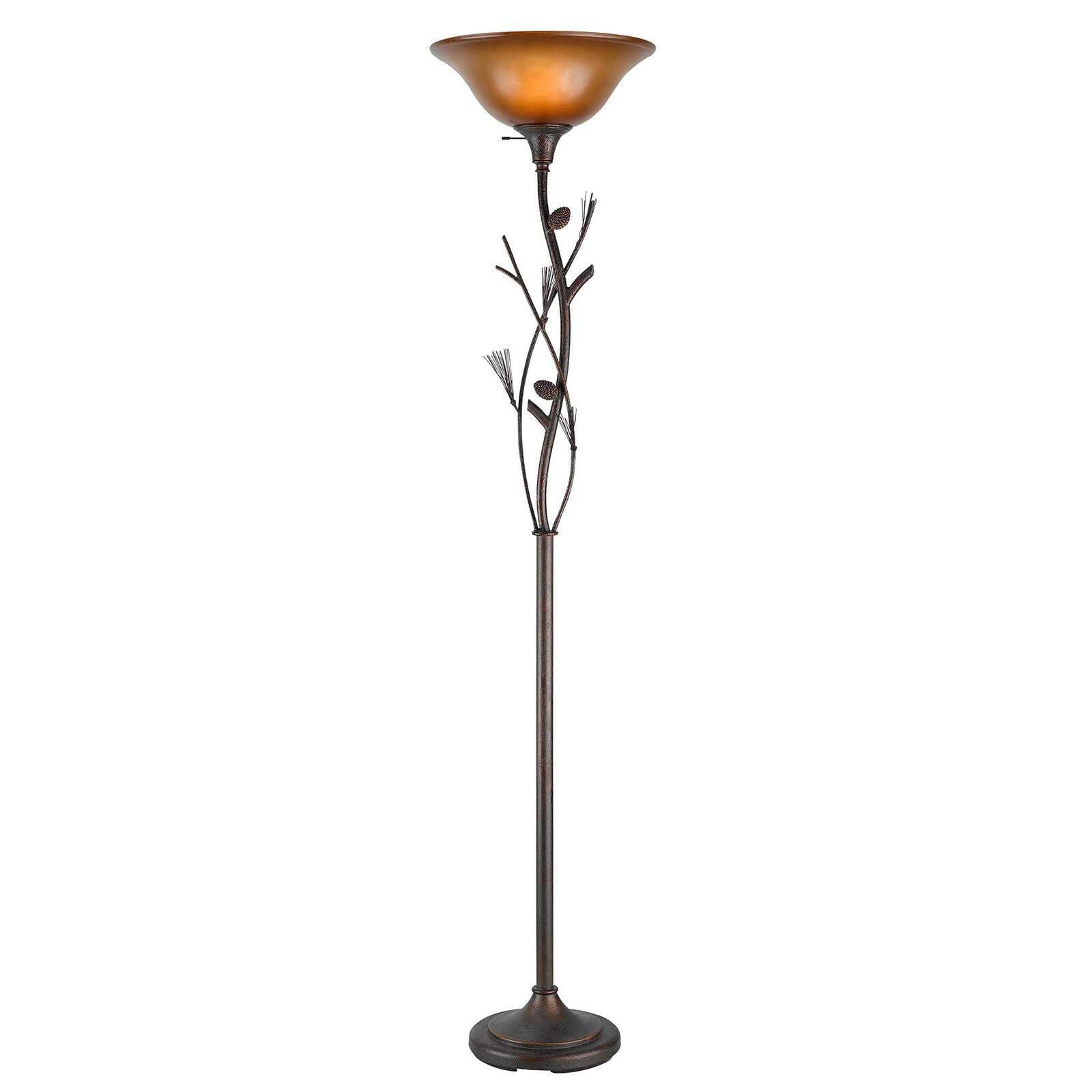 HomeRoots Torchiere Floor Lamp with Brown Frosted Glass Dome Shade, 72 in. Tall, Rusted Finish