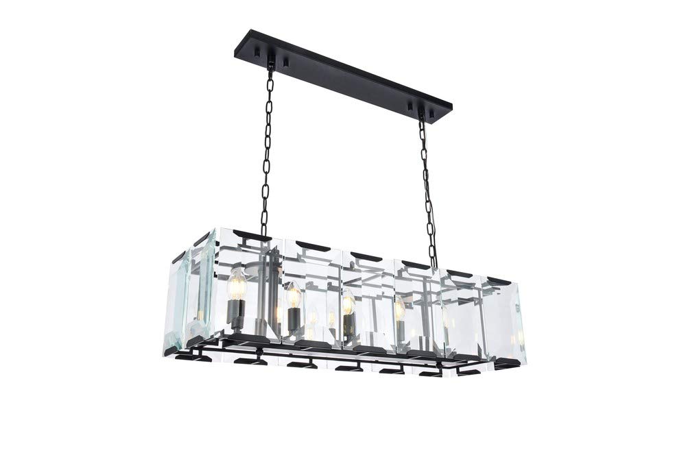Elegant Lighting 1212D40FB Monaco Collection 12-Light Pendant Lamp, 40&quot; Length x 13&quot; Width x 12&quot; Height, Flat Black (Matte) Finish, Crystal