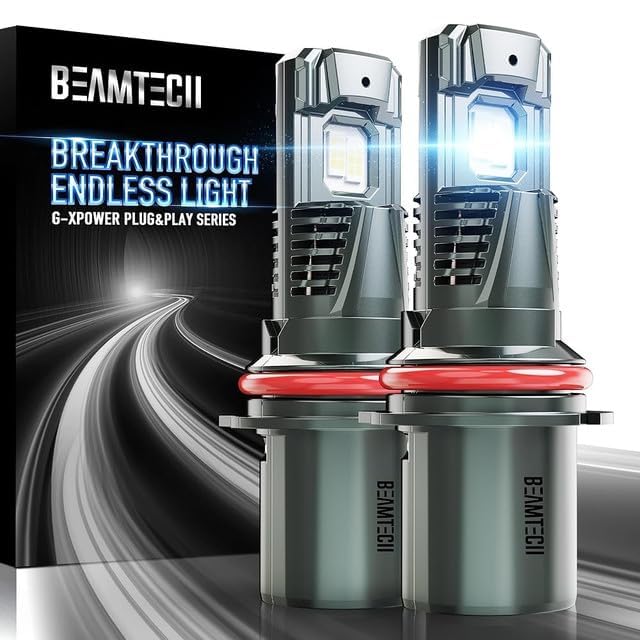 BEAMTECH 9007 Fog Light Bulbs, G-XPower Chips, 6500K Xenon White, Pack of 2