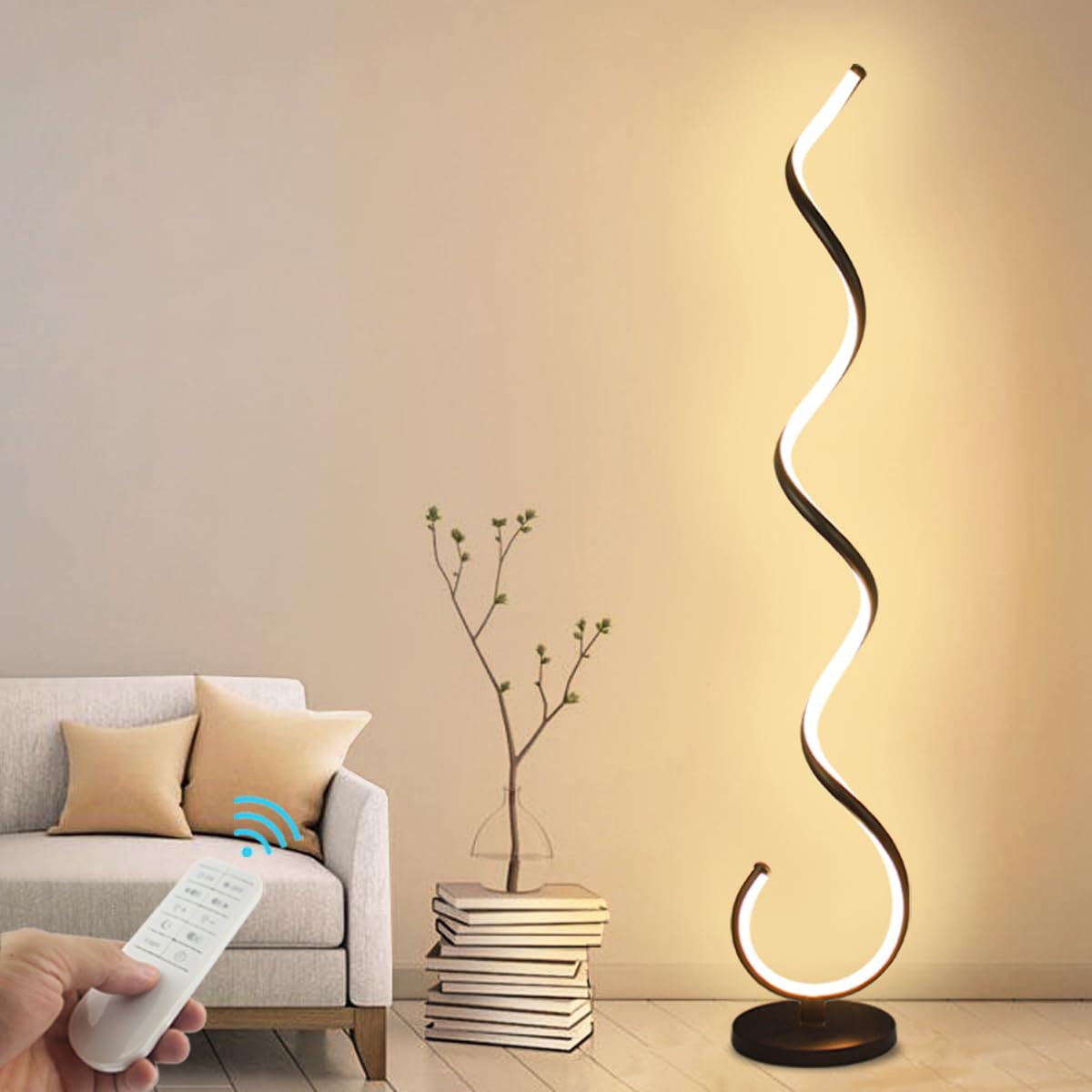 BESKETIE Spiral LED Floor Lamp, 40W Dimmable Modern Floor Lamps for Living Room with Remote Control, Stepless Adjustable Colors 