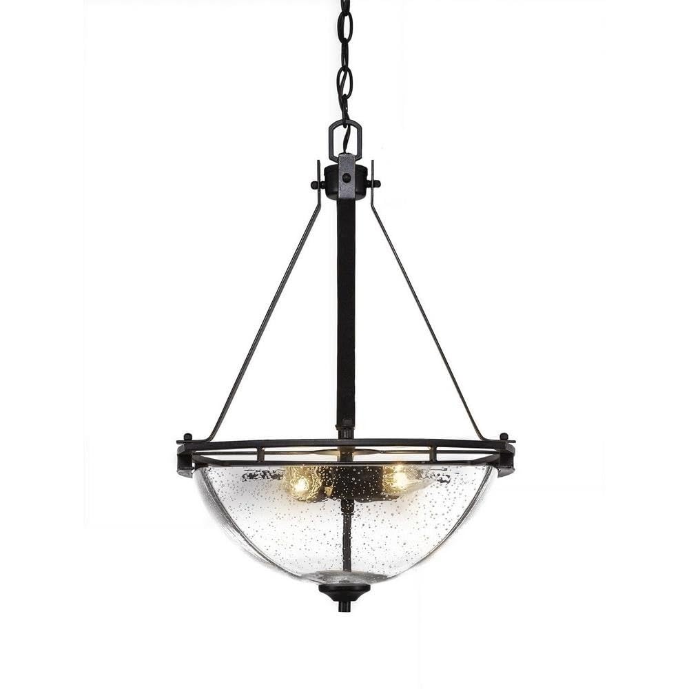 Toltec Lighting 322-Dg-464 Uptown Pendant With 3 Bulbs With Clear Bubble Glass, 13.5&quot;, Dark Granite