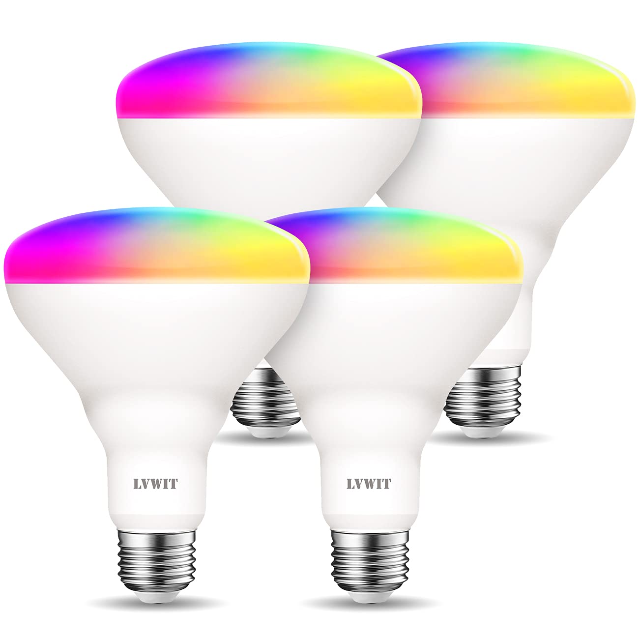 LVWIT Smart LED Light Bulbs, 8.5W, RGB Color Changing, E26, Works with Alexa & Google Assistant, 4 Count