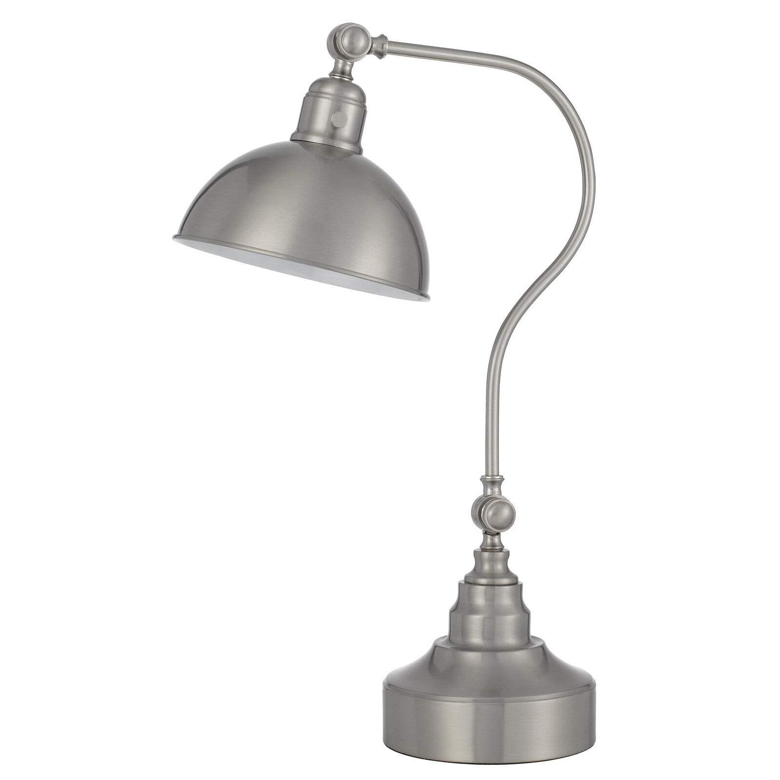 HomeRoots Desk Table Lamp 25 in. Nickel Metal with Dome Shade Model 524674