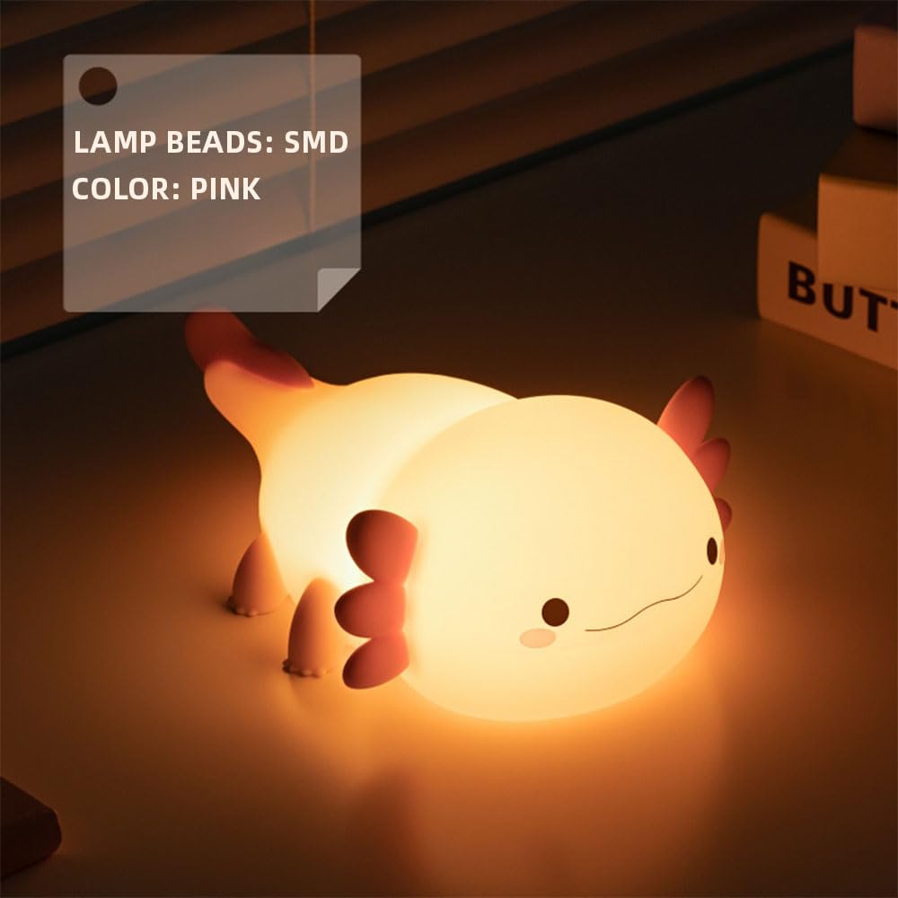 IFTHFOUR Axolotl Night Light - Cute Silicone Lamp, Rechargeable, Dimmable, Small, White, Model 1