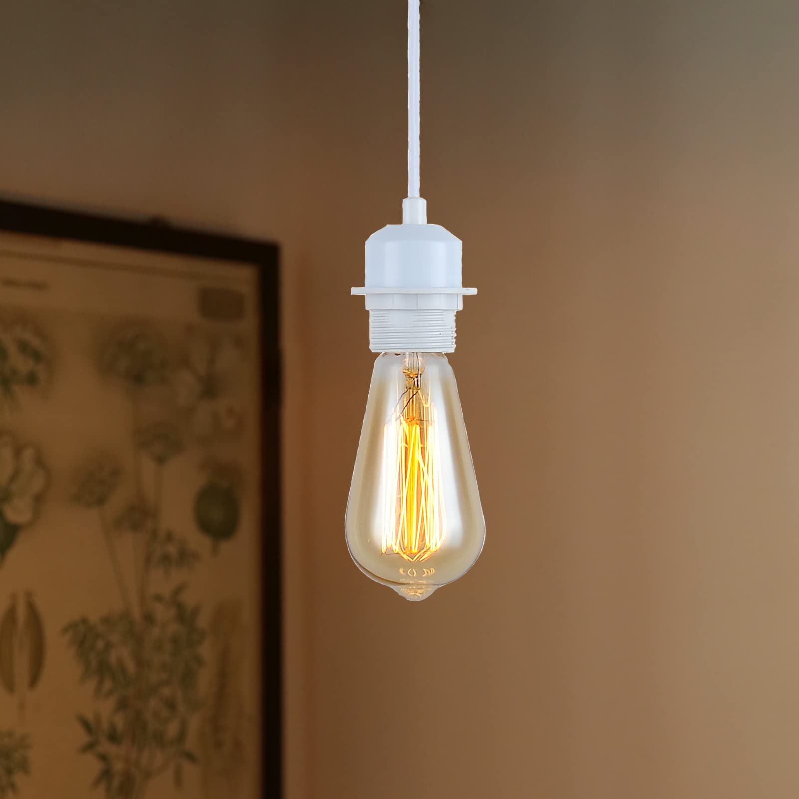 Yzyaxsaa Industrial Mini Pendant Light Kit, E26 Vintage Style White Cord Hanging Light Fixture For Farmhouse Bedroom Home Ceiling Chandelier Decors (White)