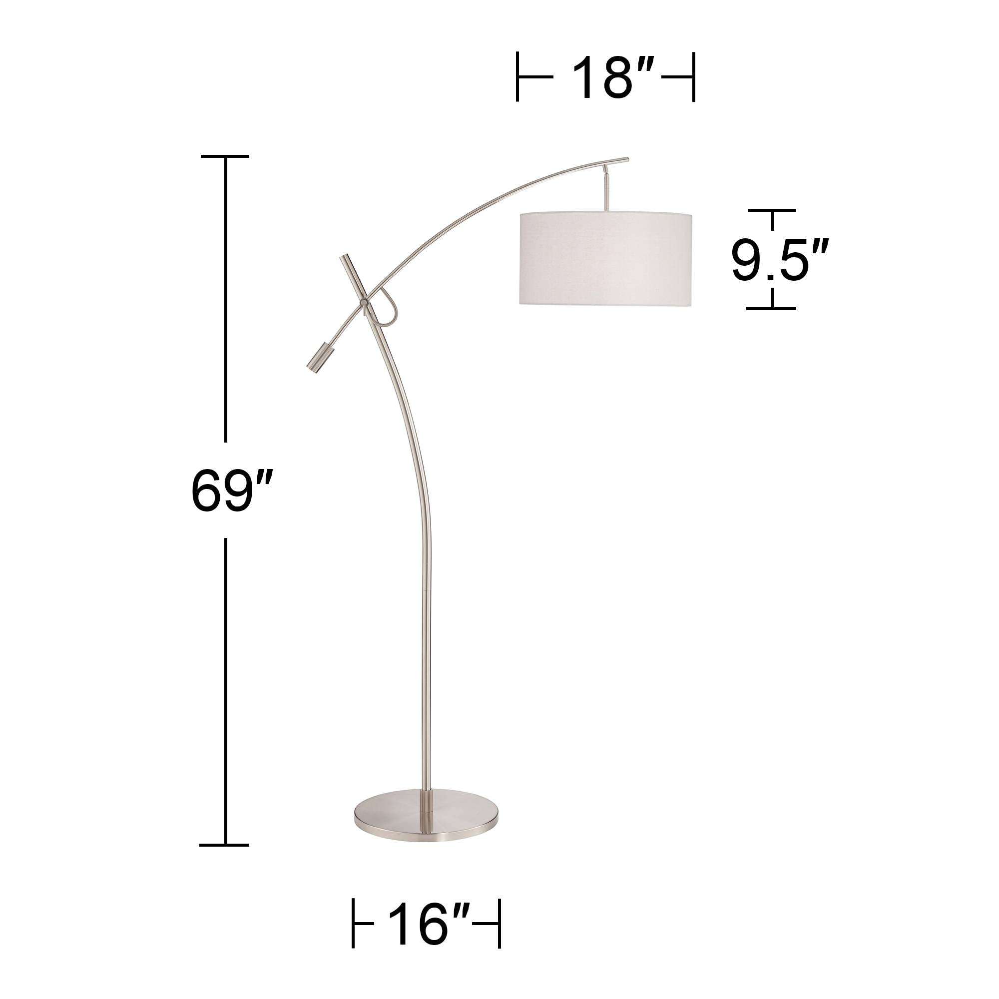 Possini Euro Design Modern Standing Arc Floor Lamp Adjustable Boom Arm 69'' Tall Brushed Nickel Off White Linen Fabric Drum Shad