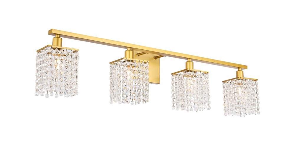 Living District Phineas 4-Light Metal Wall Sconce in Brass and Clear Crystals