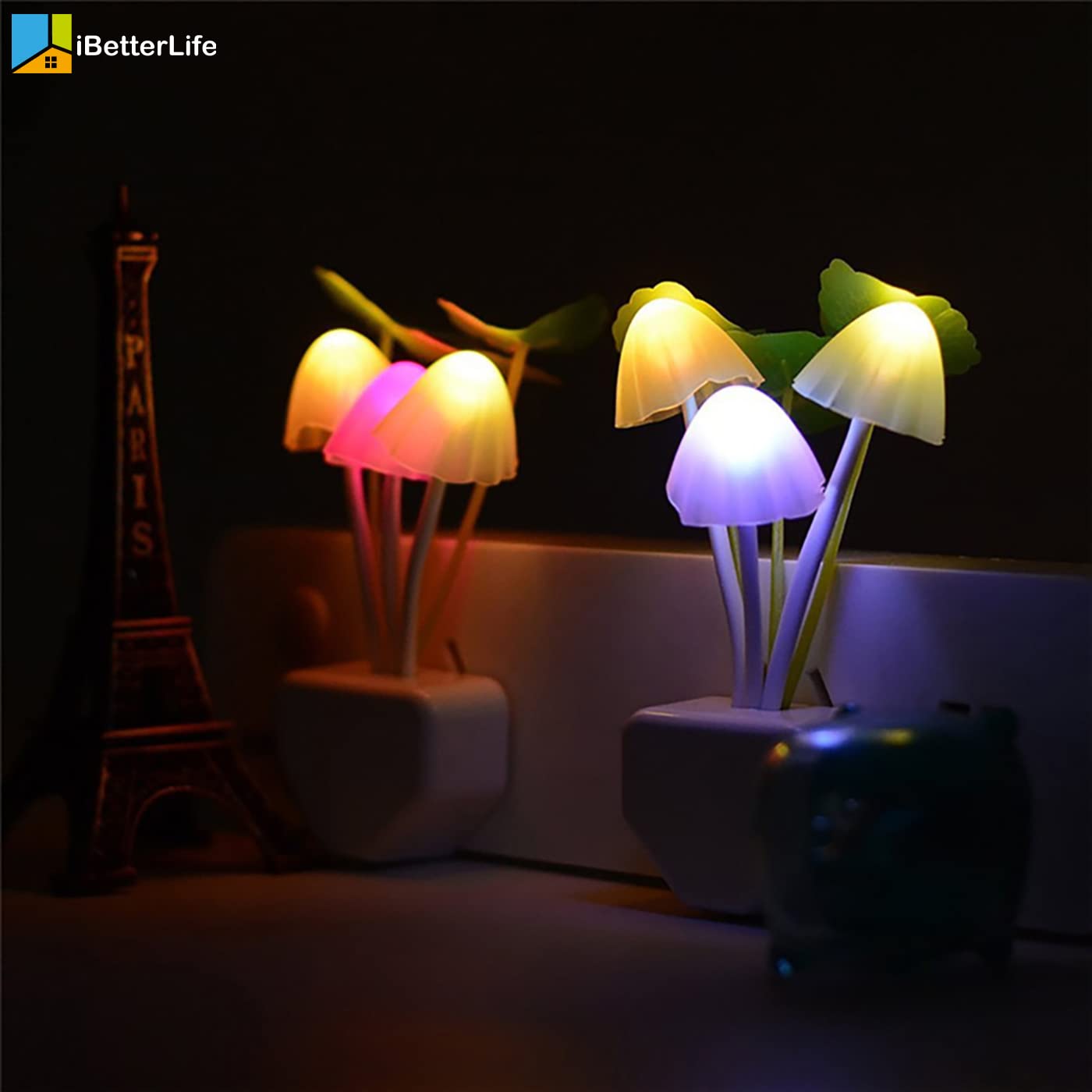 Ibetterlife Led Night Light Smart Sensor 0.6W Color Changing Plug-In Night Lights For Kids Adults Cute Mushroom Night Light Bedr